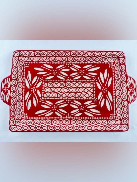 Temp-Tations Other - Temp-Tations Carved Old World Red Stoneware Serving Platter